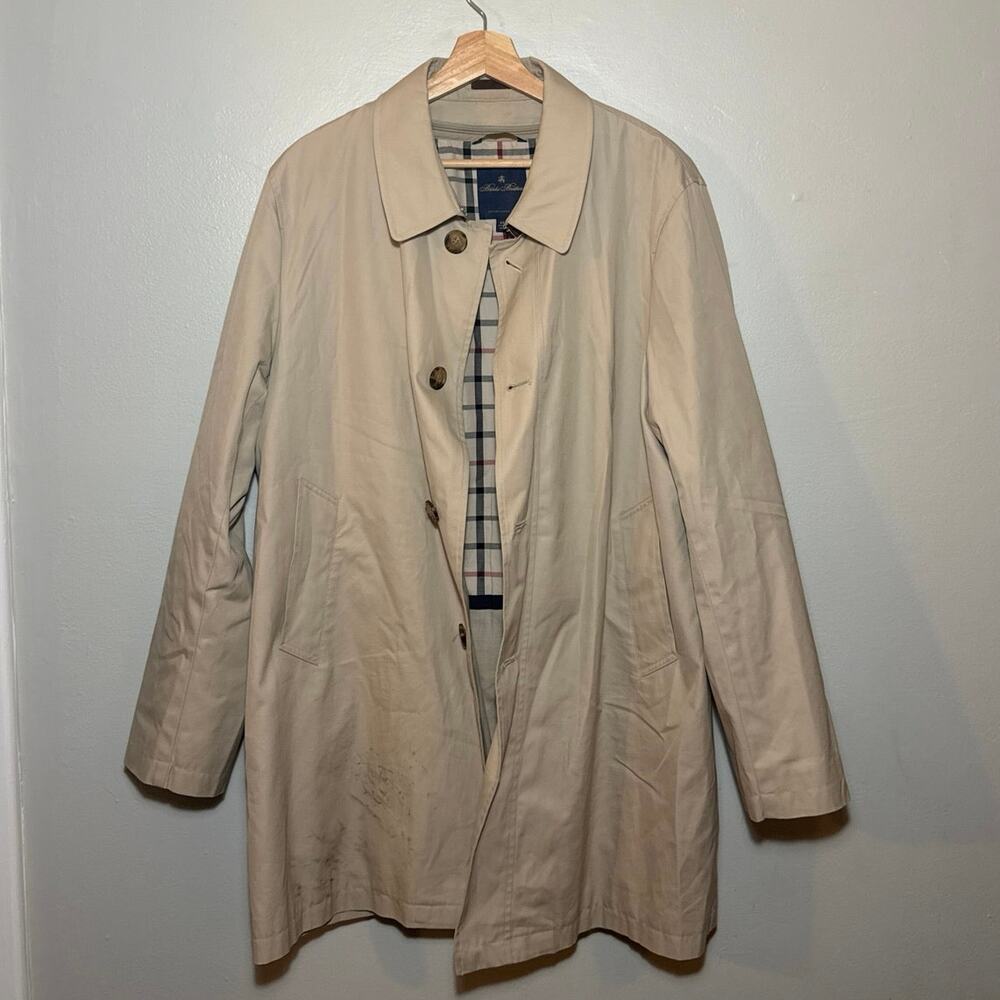 Men's Size 44S Brooks Brothers Tan Single Breasted Wool Blend Lining Trench Coat